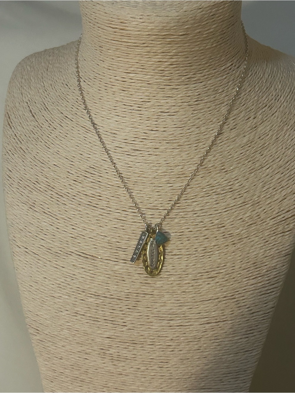 Silpada 925 Sterling Silver & Brass Pendant “Be Strong” & Turquoise Pendant & CZ